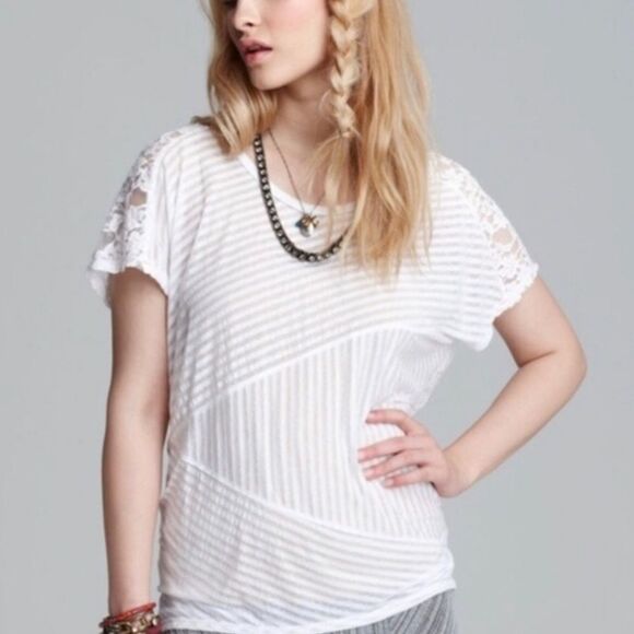 Free People Daydream High-Low Lace Stripe Tunic Top - Picture 2 of 9